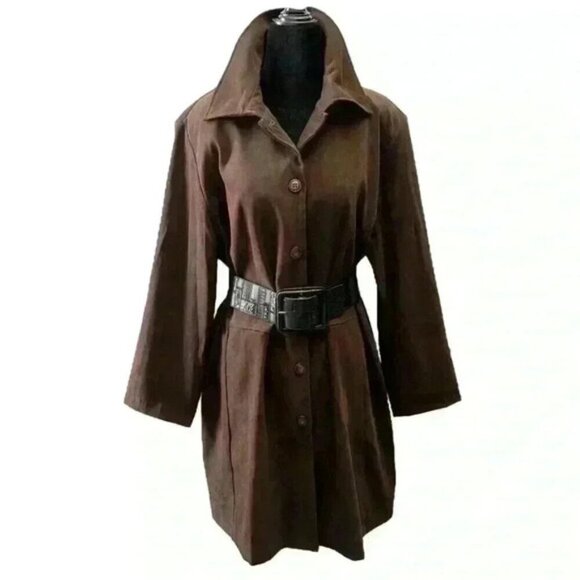 Vintage Shirt Dress Long Sleeves Dark Chocolate Brown  Micro Suede Size 16 - Picture 1 of 16